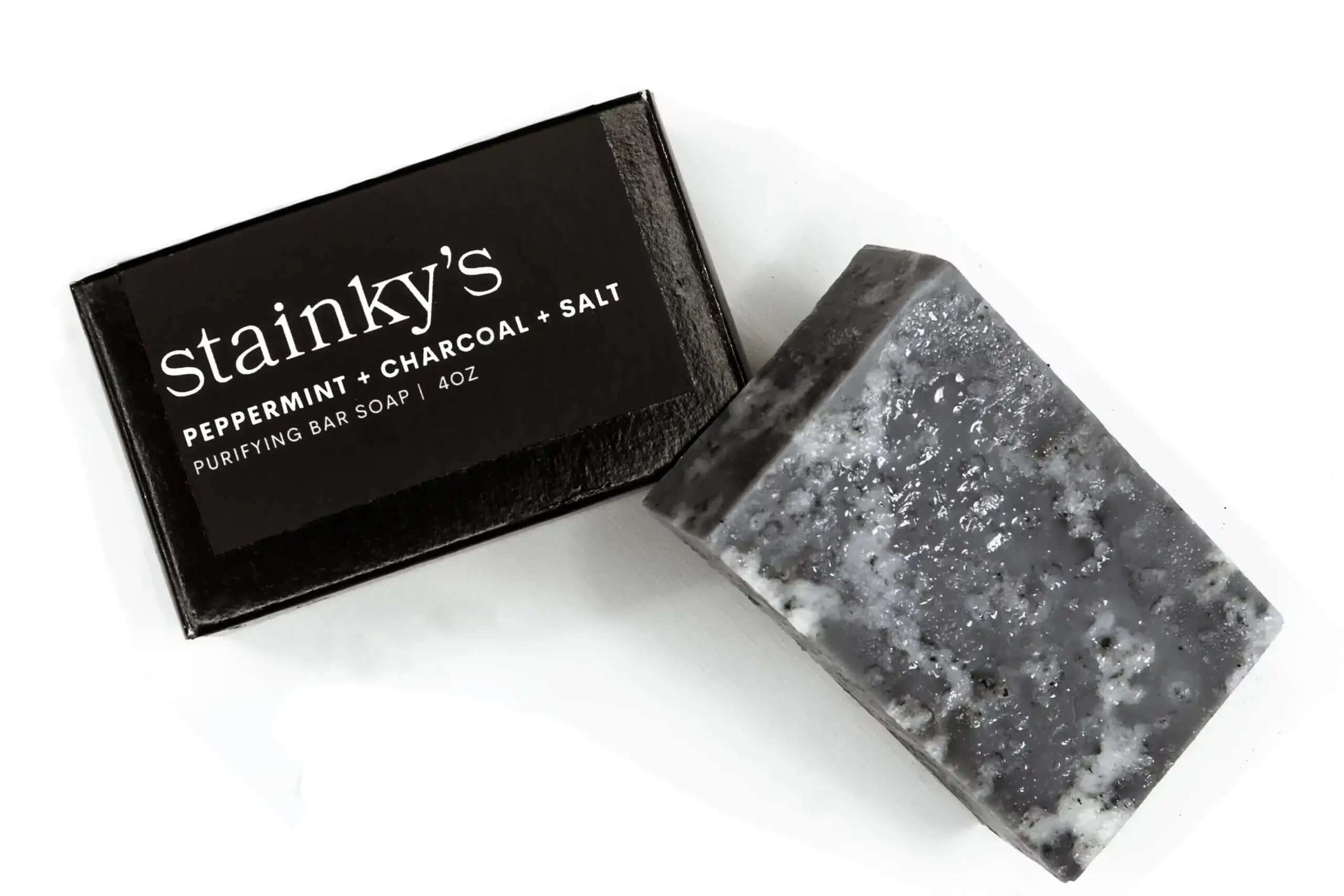Purifying charcoal bar soap. With peppermint and black salt. Exfoliate, detox, and moisturize. Best used before Pit Prep deodorant primer.
